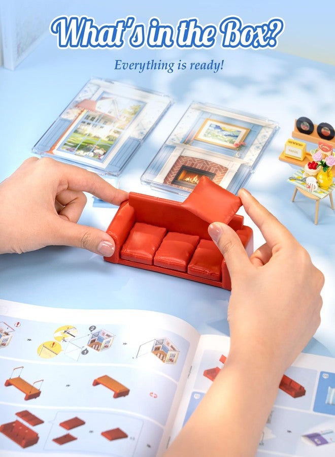 روبوتايم مجموعة روبوتيم سوبر كريتور، منزل بلاستيكي صغير، حرفة بلاستيكية قابلة للتوسيع، مجموعة بناء منزل مصغر، مجموعة صنع غرفة معيشة صغيرة، نموذج حرفي، هواية، هدية فريدة (صالة ريفية زرقاء) - Image 5